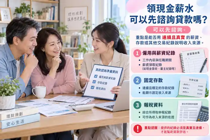 領現金薪水可以先諮詢貸款嗎?主題示意