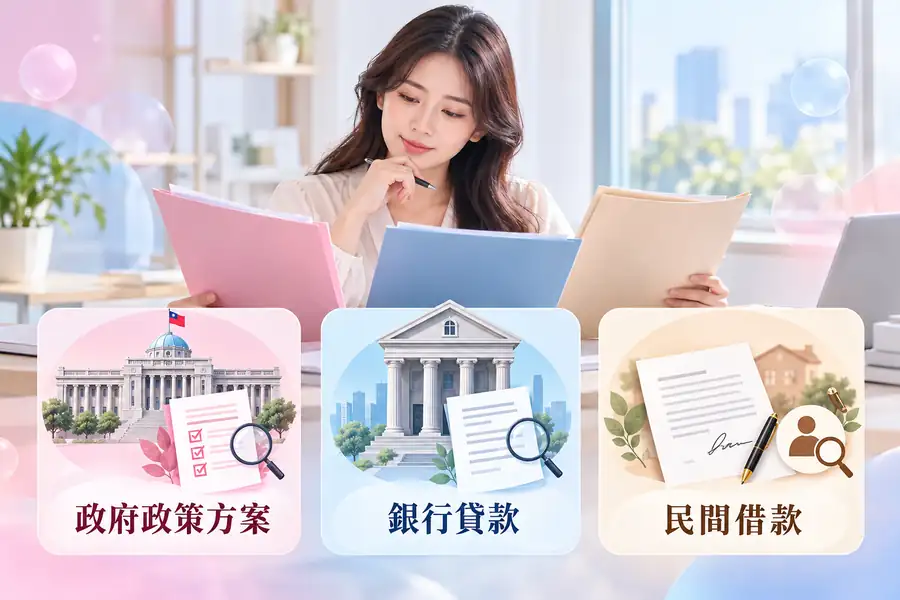 政府貸款、銀行貸款與民間借款有什麼不同?先看誰借錢、誰審核、誰負責主題示意