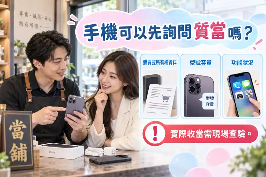 手機可以先詢問質當嗎?查證當舖、整理資料與看懂取贖責任主題示意